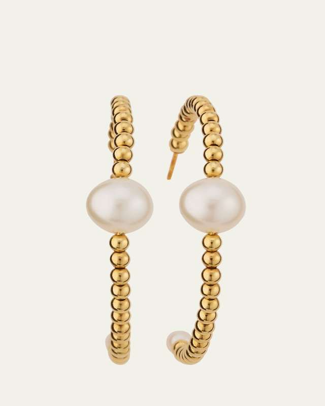 18K Yellow Gold Bolina Center Pearl Hoop Earrings